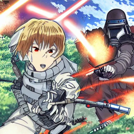 Image similar to battle of endor, anime style