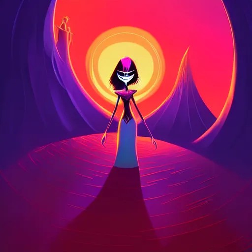 Image similar to curled perspective digital art of a dark hair woman wearing shemagh by anton fadeev from nightmare before christmas