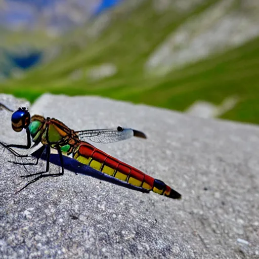 Image similar to dragonfly in a bathtub in the alps, goats! in background