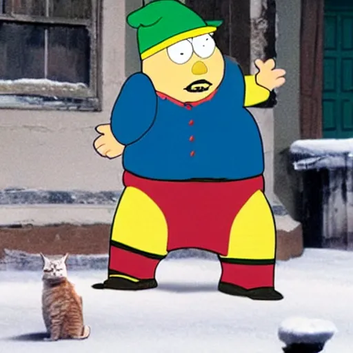 Prompt: cartman in cats the movie musical