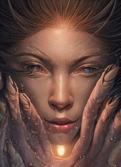 Prompt: a stupid head with highly detailed realistic diged nails, pain, light effect, hyper detailed, intricate, elegant, highly detailed, digital painting, artstation, concept art, matte, sharp focus, illustration, by dan mumford, yusuke murata, makoto shinkai, ross tran