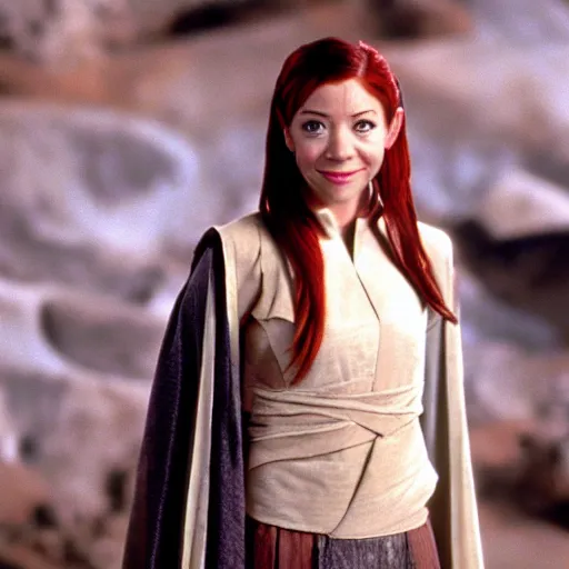 Image similar to Alyson Hannigan/Willow Rosenberg as Obi-Wan Kenobi from Star Wars, film still