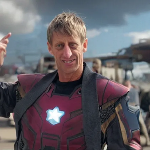 Prompt: A still of Tony Hawk in the film Avengers, high definition