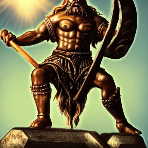 Image similar to a giant eldritch Viking deity holding a hammer