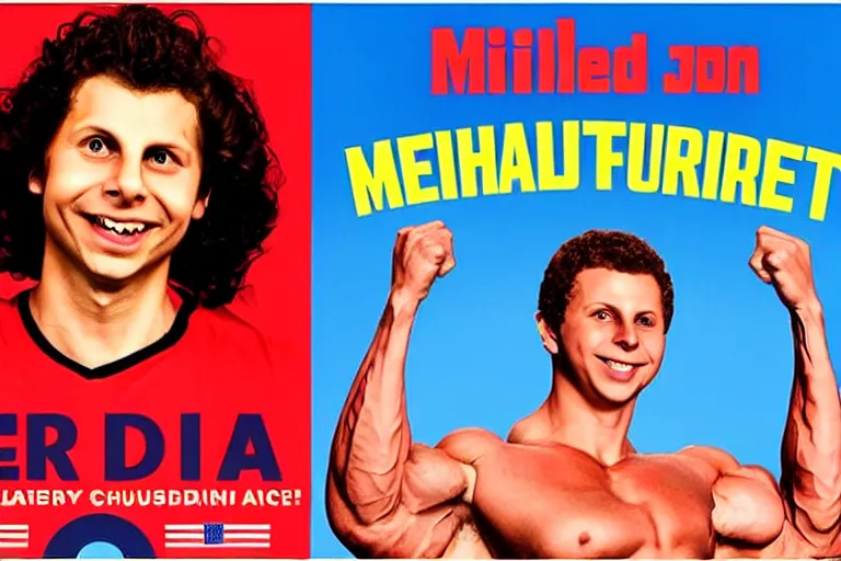 Image similar to “ a very buff bodybuilder michael cera runs for president, historic moment, propaganda poster, 4 k, news piece ”