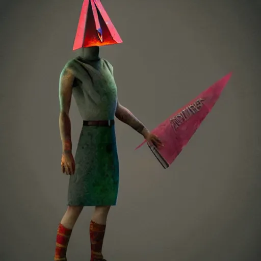 Image similar to pyramid head from silent hill in pixar style, cute colorful adorable, cgi render