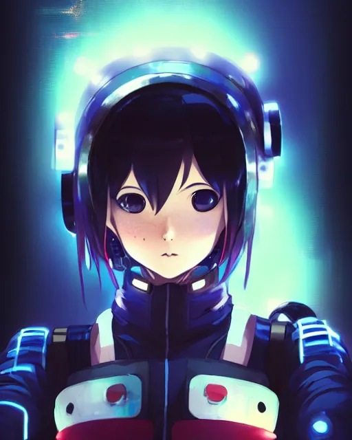 Image similar to portrait of anime girl in mechanic armor in night tokyo by makoto sinkai, my hero academia,cyberpunk, greg rutkowski, perfect face, fine details