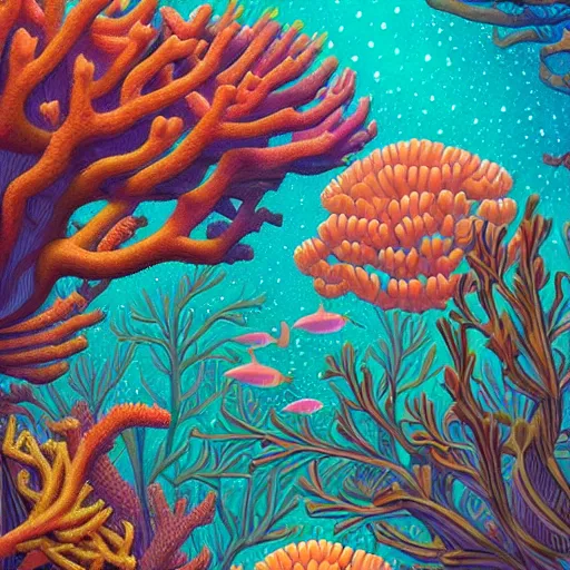 Image similar to a coral reef by casey weldon and martine johana, rich colors, intricate, elegant, highly detailed, centered, digital painting, artstation, concept art, smooth, sharp focus, illustration