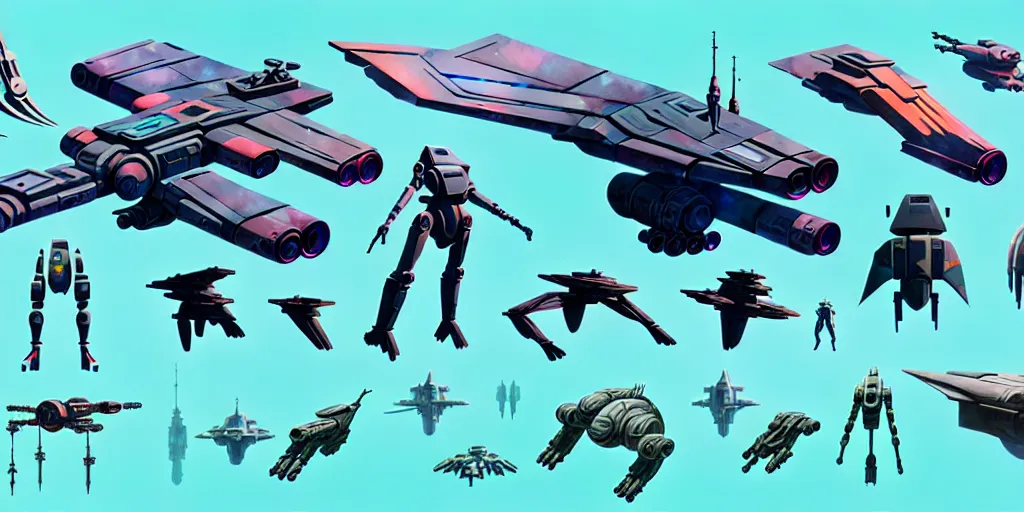 Image similar to collection of futuristic sci - fi props and gadget, items, hard surface, kitbash, parts, exploration of shape and forms, in watercolor gouache detailed paintings, star citizen, modular, pieces, moebius, weapon, guns, destiny, big medium small, insanely details, wes anderson, bungie, star wars, simon stalenhag, no man's sky