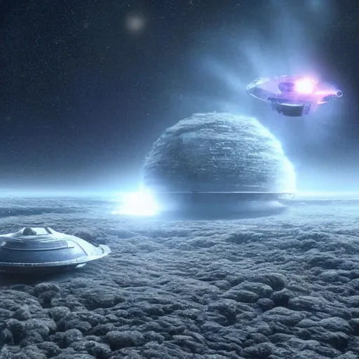 Prompt: hyperdetailed image of a ufo war on a distant unknown creepy planet 8 k extremely detailed hd hyperrealism mysterious movie studio fx