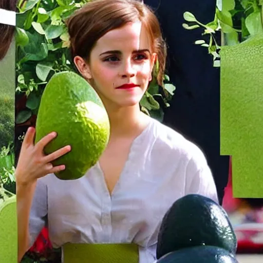 Image similar to emma watson as an avocado chair