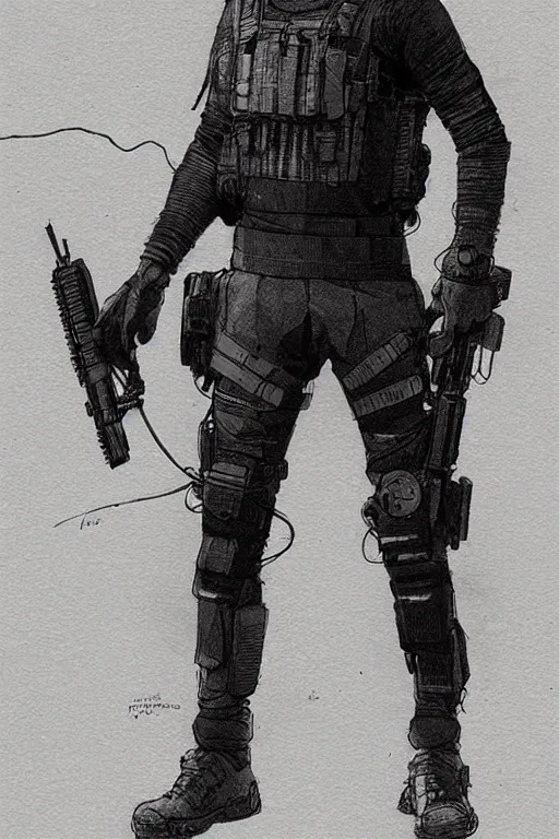 Image similar to Hector. confident blackops mercenary in tactical gear and cyberpunk headset. Blade Runner 2049. concept art by James Gurney and Mœbius.