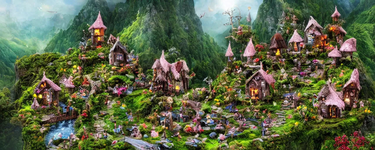 Image similar to fairy village on a mountain