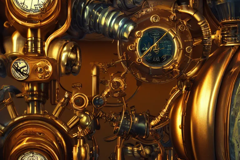 Prompt: closeup of a glowing vacuum tube steampunk time machine in a victorian museum, james gurney, cinematic lighting, artstation, vibrant nature, tuomas korpi, tekkon kinreet, volumetric light, artstation, octane render, redshift render, low angle camera, rich deep moody colors