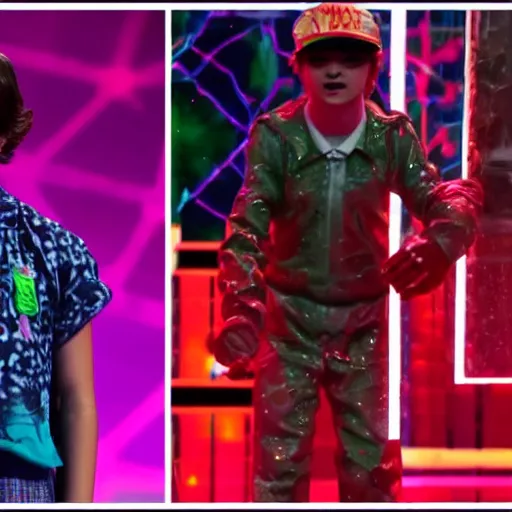 Image similar to stranger things demogorgon getting slimed at the kids choice awards