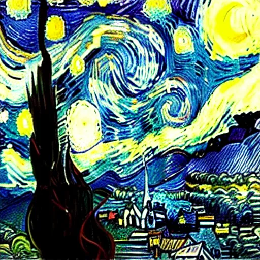 Image similar to starry night by van gogh in a bottle, by van gogh