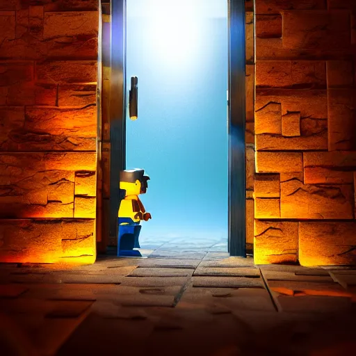 Prompt: a doorway to another universe ( legoland ), movie poster style, volumetric lighting, hyperrealistic, octane render, artstation