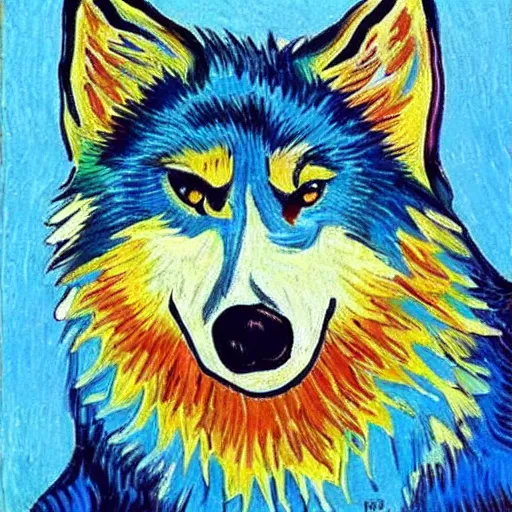 Image similar to painting of retarded wolf, vivid colors, van gogh