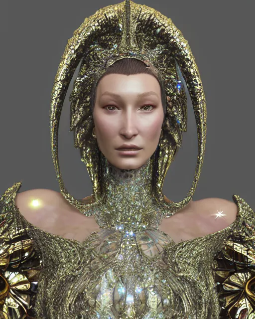 Prompt: a highly detailed metahuman 4 k close up render of an alien goddess bella hadid monument shakti in iris van herpen dress schiaparelli in diamonds crystals swarovski and jewelry iridescent in style of alphonse mucha gustav klimt trending on artstation made in unreal engine 4