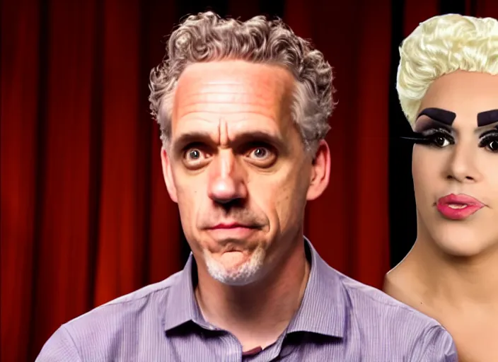 Image similar to photo still of!!!! jordan peterson!!!! dressed as a woman dressed as a woman drag, 8 k, studio lighting