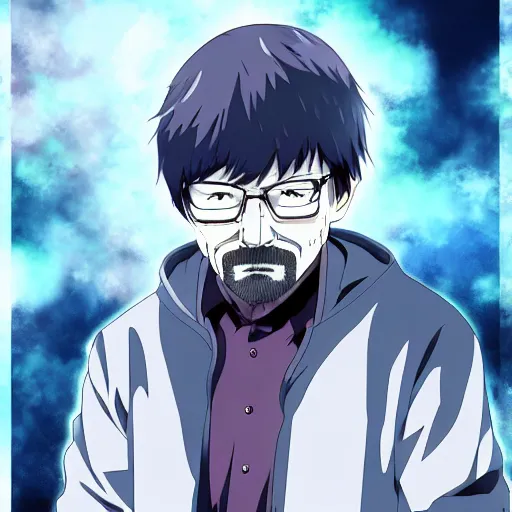 Prompt: walter white in tokyo ghoul anime, 4 k, hyper realistic, anime style, illustration