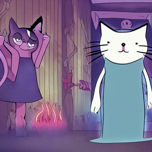 Prompt: Satanic cat, darkness, animated movie, adventure time style