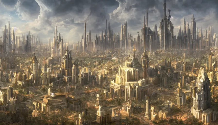 Prompt: matte painting of an utopian city