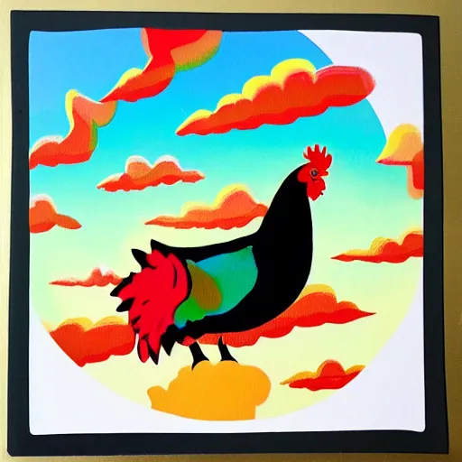 Image similar to colorful sky chicken, In the style of Hayao Miyzaki