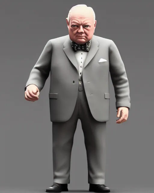 Image similar to full body 3d render of winston churchill as a funko pop, studio lighting, white background, blender, trending on artstation, 8k, highly detailed