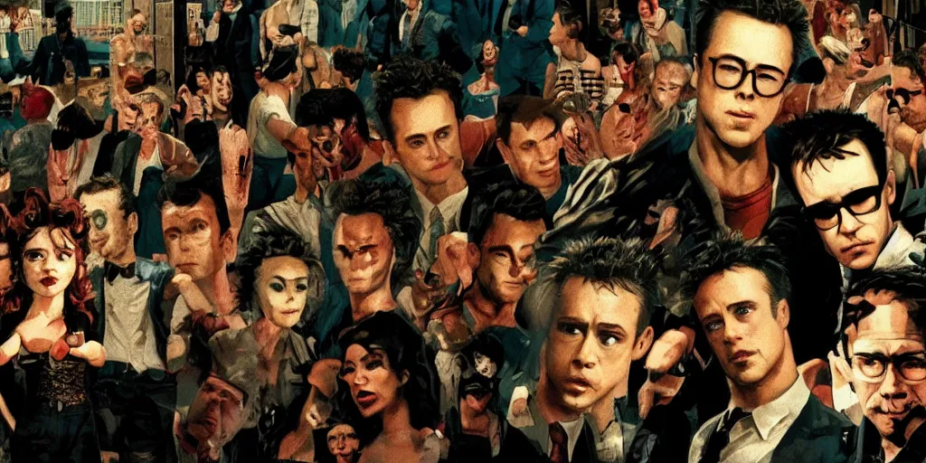 Prompt: Fight Club the movie, the people are replaced with gremlins, trending on Artstation, 8K, ultra wide angle, pincushion lens effect.