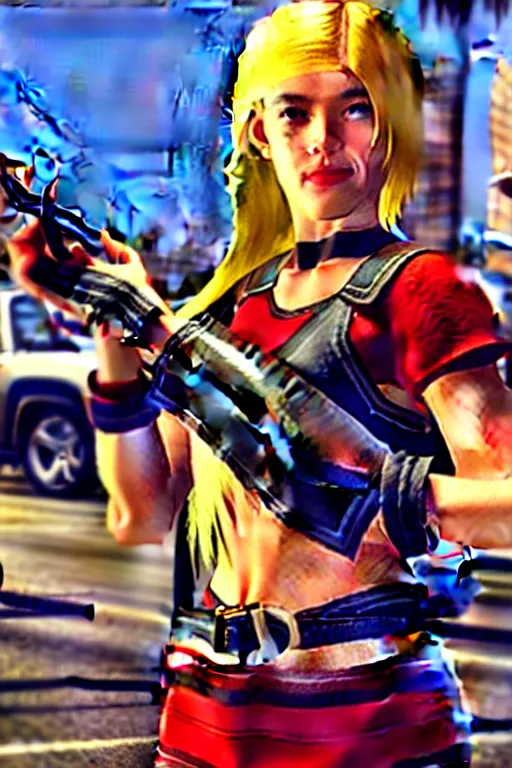 Image similar to A cute spaghetti-girl thief protagonist with leather-strap-armor and ninja weapons in GTA 5