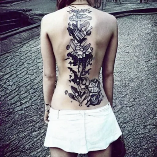 Image similar to emma watson full body tattoo, dope tattoo, hyperrealistic