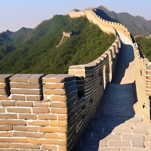 Image similar to A clay figure walks on the Great Wall of China