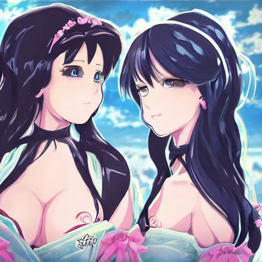 Image similar to a serious stare down between two beautiful maids standing face to face, detailed anime art