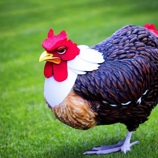 Image similar to a high quality photo of a chicken wearing a suit, 8k, digital art