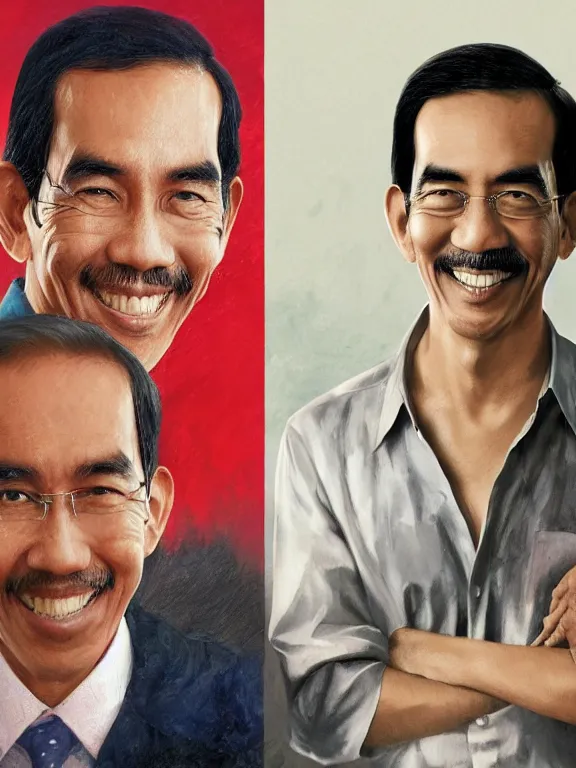 Prompt: photo of president joko widodo in his 2 0 s with simple smile and clean shaved, paint, detailed, digital art, google images, portrait, hd 4 k, greg rutkowski and gaston bussiere and craig mullins and j. c. leyendecker, hd