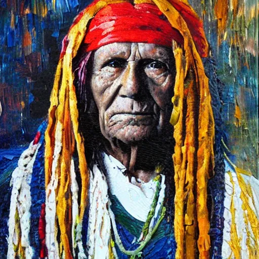 Prompt: palette knife oil painting of chief seattle