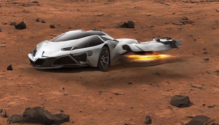 Image similar to super car pulls out of a spaceship on mars, ultra detailed