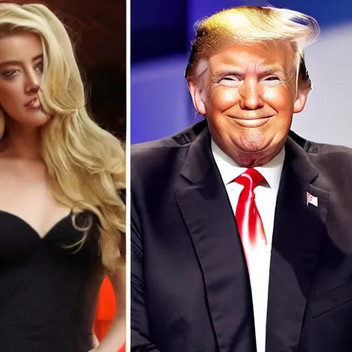 Prompt: Donald Trump and Amber Heard on vacation, from afar