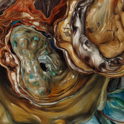 Image similar to high quality high detail painting by lucian freud and jenny saville, hd, fungi growth, turquoise