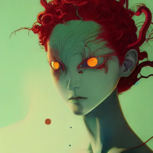 Prompt: prompt : pale red and deep green portrait soft light painted by james jean and katsuhiro otomo and erik jones, inspired by evangeleon anime, smooth face feature, intricate oil painting, high detail illustration, sharp high detail, manga and anime 1 9 9 9