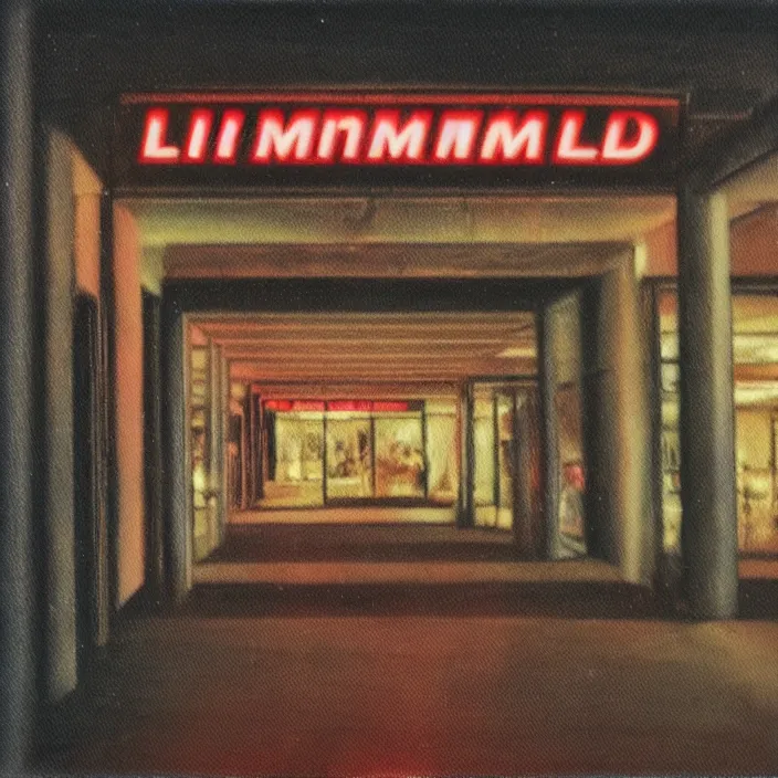 Prompt: liminal polaroid of a retro mall at night, art by dariusz zawadski, deep depth of field. highly detailed, hyper realism, hd, 4 k