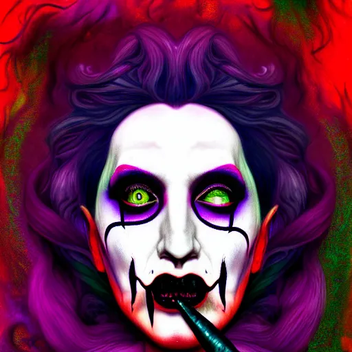 Image similar to an extremely psychedelic portrait of medusa as marilyn manson, surreal, lsd, face, detailed, intricate, elegant, lithe, highly detailed, digital painting, artstation, concept art, smooth, sharp focus, illustration