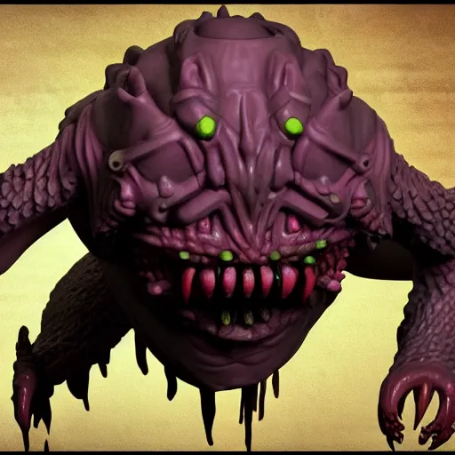 Prompt: of 3 d render, realistic, skin details, an evil beholder creature from d & d