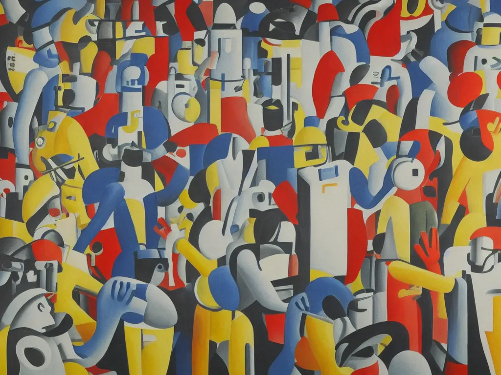 Image similar to painting of economic devastation due to robots replacing in the style of fernand leger, high detail, 8 k, moma