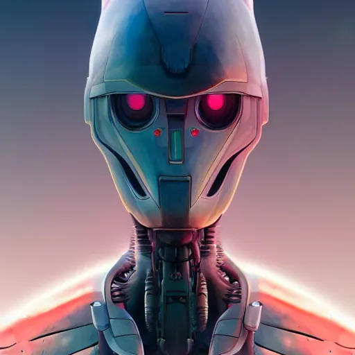 Prompt: expressive digital concept art of a high - tech robot on a depth of field background, artstation, award - winning realistic sci - fi concept art by jim burns and greg rutkowski, beksinski, a realism masterpiece, expressive color palette, james gilleard, bruegel, alphonse mucha, and yoshitaka amano