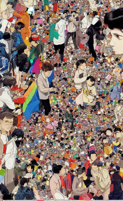 Prompt: a colorful illustration of the end of human species protesting against surpression by artificial intelligence in style of katsuhiro otomo