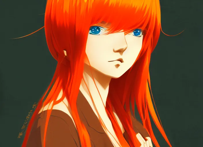 Image similar to anime girl with orange hair in the Soviet pioneer form, manga,katsura masakazu, intricate, detailed, studio lighting, gradation,editorial illustration, matte print, Ilya Kuvshinov, concept art, digital