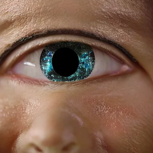 Prompt: photo portrait of woman face with galaxies reflected inside her eyes, by Steve McCurry