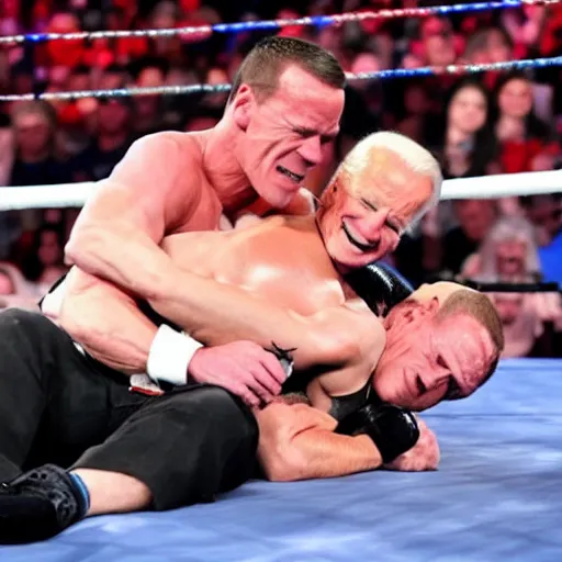 Image similar to joe biden wrestling john cena at wwe